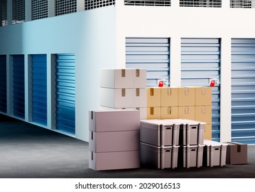 Self Storage Units. Storage Interior. Storage Space Boxes. 3d Image