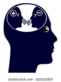 Self Talk Or Inner Voice. The Internal Chatter In The Brain With Negative And Positive Thoughts