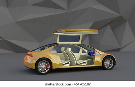 Self-driving Car, Future Car With Gull Wing Doors - 3d Concept, Autonomous Transport - 3D Render