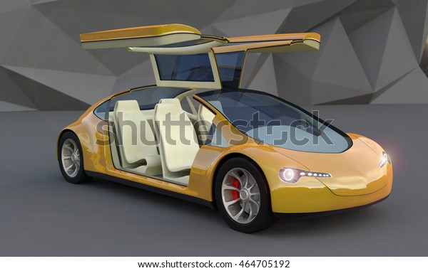 Self-driving Car, Future Car With\
Gull Wing Doors - 3d Concept, Autonomous transport - 3D\
Render