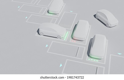 Self-driving Car, Wireless Charging, 3D Rendering Image.