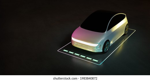 Self-driving Car, Wireless Charging, 3D Rendering Image.