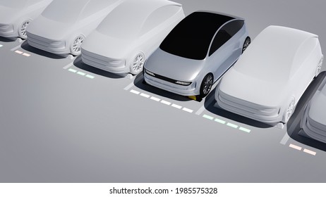 Self-driving Car, Wireless Charging, 3D Rendering Image.