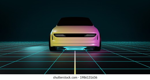 Self-driving Car, Wireless Charging, 3D Rendering Image.