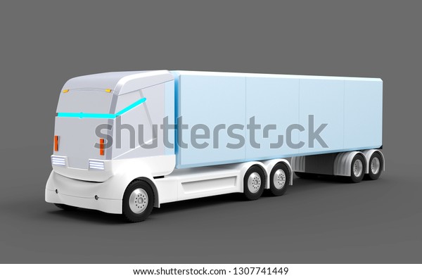 self-driving electric semi truck isolated on\
grey background. 3d\
illustration