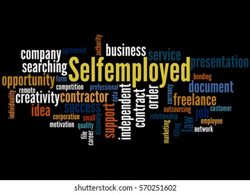 Selfemployed, word cloud concept on  black background.
