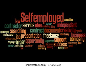 Selfemployed, word cloud concept on black background.