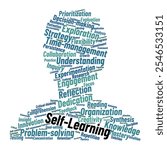 Self-Learning Word Cloud. Composition of Words Related to Autonomy, Motivation, and Growth in Self-Learning Techniques. Designed for Educators and Learners in Education. Isolated White Background.