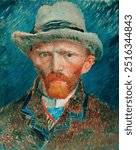 Self-portrait (1887) by Vincent Van Gogh. Famous artist portrait. Vintage man art drawing illustration, old Van Gogh painting art print.