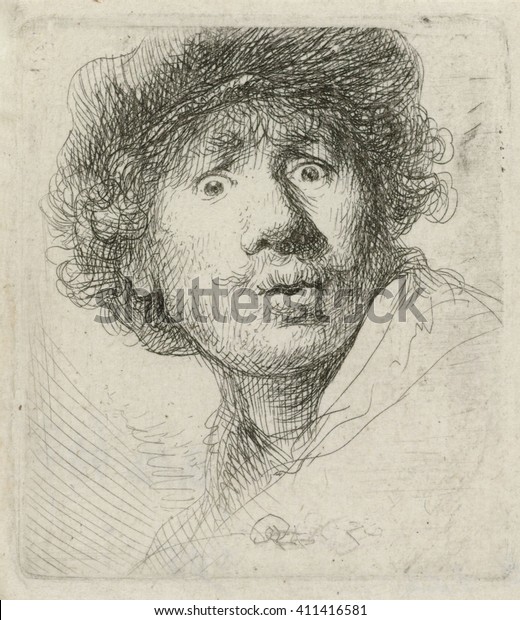 自画像とベレット レンブラント ヴァン リジン著 1630年 オランダ版 紙にエッチング レンブラントがこのエッチングを作った時24歳だった のイラスト素材