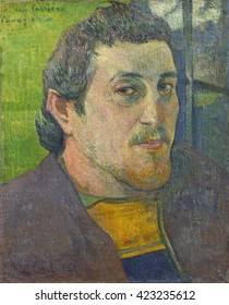 Self-Portrait Dedicated to Carriere, by Paul Gauguin, 1888-89, French Post-Impressionist painting, oil on canvas. Gauguin painted this self-portrait as a gift to fellow artist, Symbolist, Eugene Carr