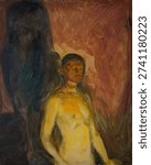 Self-Portrait in Hell (1903) by Edvard Munch . Vintage painting and art illustration.