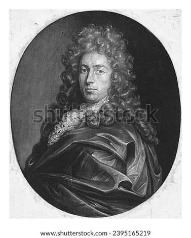 Self-portrait of Jacob Gole, Jacob Gole, after David van der Plas, 1680 - 1724, vintage engraved. Imagine de stoc © 