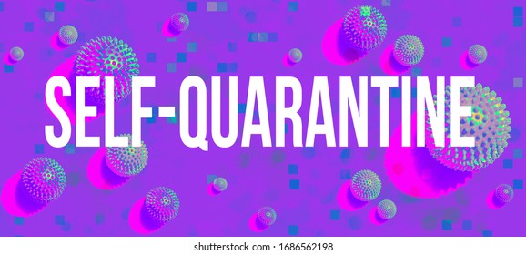 Self-quarantine theme with viral objects flatlay overhead view
