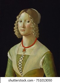 SELVAGGIA SASSETTI, By Davide Ghirlandaio, 1487_88, Italian Renaissance Painting, Tempera On Wood. The Portrait Of The Daughter Of Banker Francesco Sassetti Was Possibly Made On Her Marriage To Simone