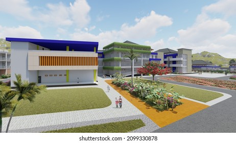 Semarang, Indonesia - 
September 30th, 2019 - Exterior 3D Rendering - Mental Hospital Design Planning With Behavioral Architectural Approach