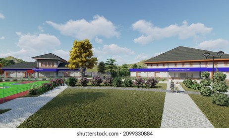 Semarang, Indonesia - 
September 30th, 2019 - Exterior 3D Rendering - Mental Hospital Design Planning With Behavioral Architectural Approach