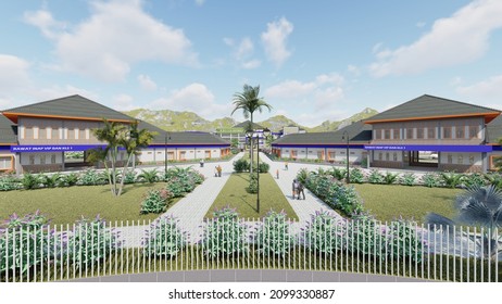 Semarang, Indonesia - 
September 30th, 2019 - Exterior 3D Rendering - Mental Hospital Design Planning With Behavioral Architectural Approach