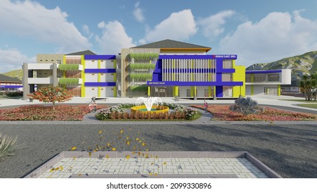 Semarang, Indonesia - 
September 30th, 2019 - Exterior 3D Rendering - Mental Hospital Design Planning With Behavioral Architectural Approach