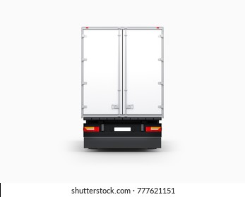 Semi Trailer Mockup Isolated On Gray, Big Truck Rear Side, 3d Rendering