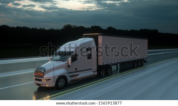 Semi trailer. Truck on the road, highway.
Transports, logistics concept. 3d
rendering.