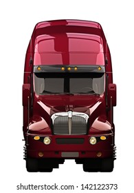 Semi Truck Front View With A White Background