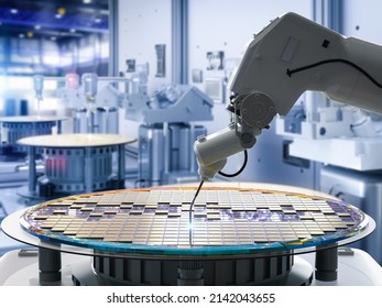 Semiconductor manufacturing with 3d rendering robotic arms with silicon wafers