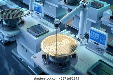 Semiconductor manufacturing with 3d rendering robotic arms with silicon wafers