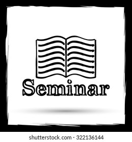 Seminar icon. Internet button on white background. Outline design imitating paintbrush.