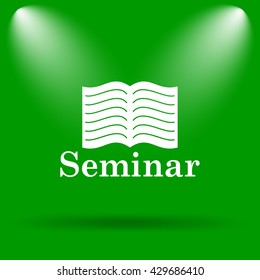 Seminar icon. Internet button on green background.