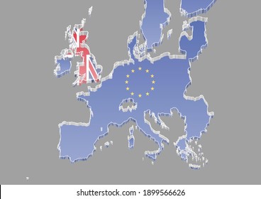 Semitransparent map for Brexit, 3D illustration.  Concept for Brexit. United Kingdom and European Union maps filled with their flags. Space for text. 