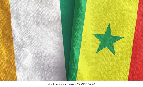 Senegal and Cote d'Ivoire Ivory coast two folded flags together 3D rendering