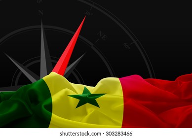 Senegal High Resolution flag and Navigation compass in background