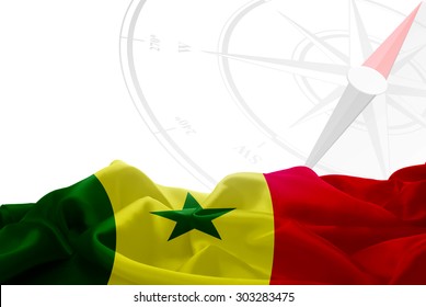 Senegal High Resolution flag and Navigation compass in background