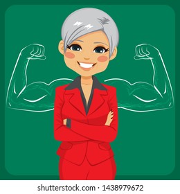 Senior Beautiful Businesswoman Arms Crossed Front Stock Illustration