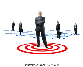 senior business leader and his teamwork on 3d connection background