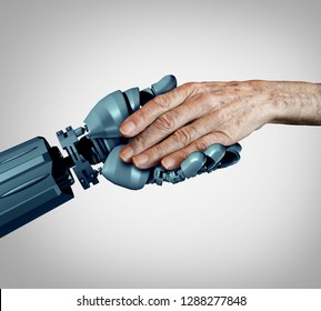 Senior Care und Zukunftstechnologie als alte Alzheimer-Patientin oder ältere Demenz-Homecare sind als unterstützender Betreuer von Robotern, der die Alterung mit dem Konzept der 3D Illustration-Elemente unterstützt.