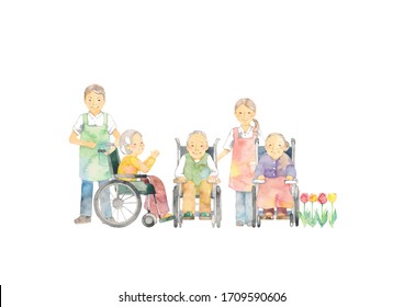 The senior citizen who takes walk by wheelchair   tulip