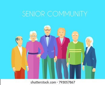 Senior community center older people meeting place to enjoy social activities together flat blue background  poster  illustration  - Powered by Shutterstock