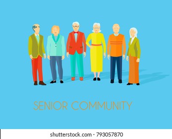 Senior community center older people meeting place to enjoy social activities together flat blue background poster  illustration - Powered by Shutterstock