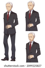 Senior Male Full Body Standing Picture And Upper Body Facial Expression Difference In Suit