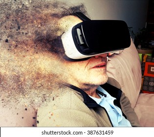 Senior Man Blown Away By Mobile Virtual Reality