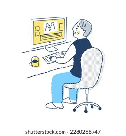 Senior man working on a computer