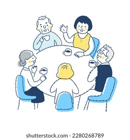 Senior men and women enjoying tea peacefully around the table - Powered by Shutterstock