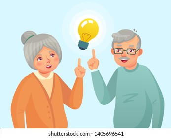 Seniors idea. Old people couple have idea, elderly senior thinking issue. Grandfather and grandmother solution. Family have an idea expression cartoon  illustration - Powered by Shutterstock