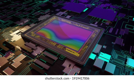 Sensor for digital camera, 3D rendering macro on motherboard with to processors