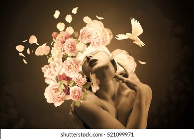 Sensual Woman  And Flowers