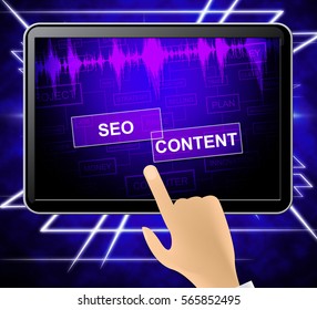Seo Content Tablet Representing Search Engine And Articles 3d Illustration