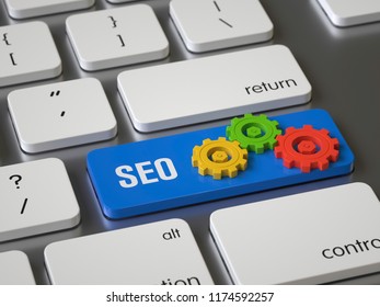 SEO key on the keyboard, 3d rendering,conceptual image.