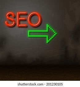 Seo Neon Search Engine Optimization Showing Digital Marketing Website Development And Research For Online Site Trafficng